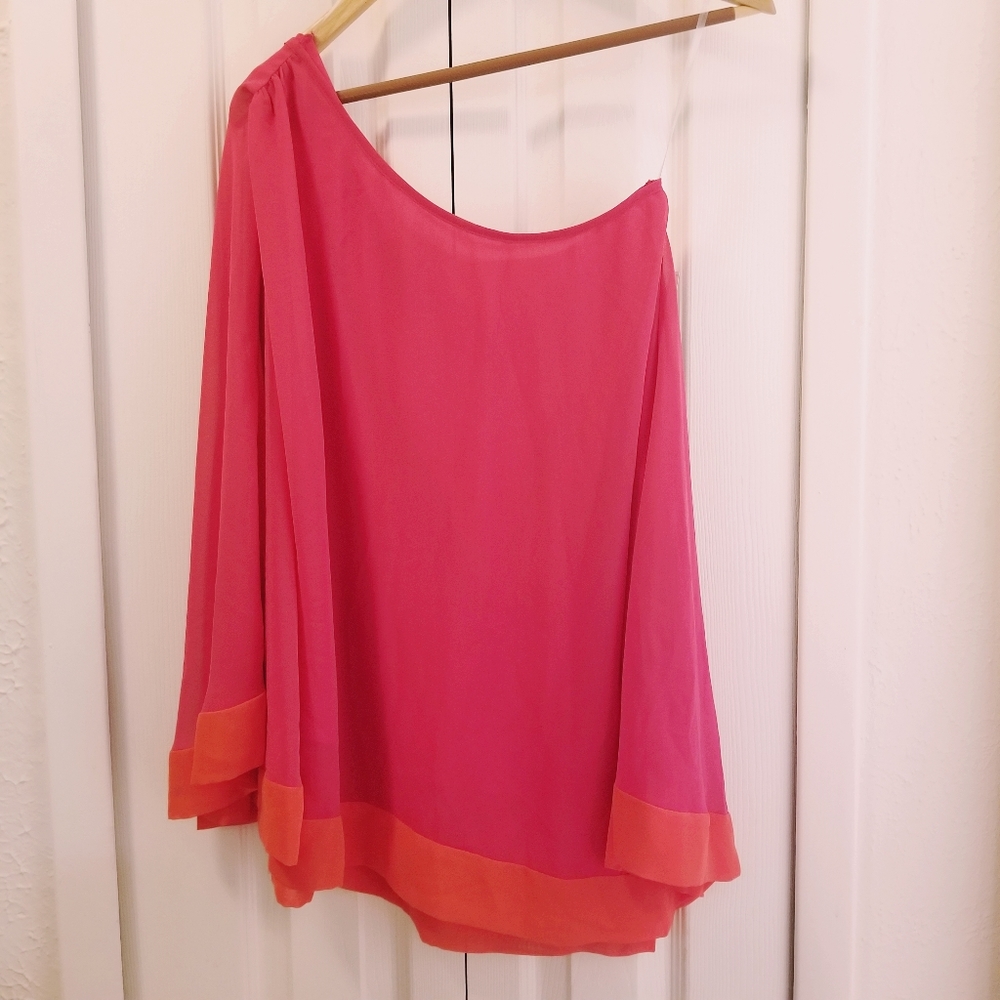 NWT Chiffon One Shoulder Cape/Style Pink & Orange Blouse